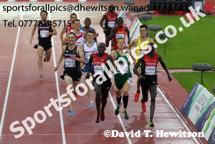 James Kiplagat Magut outsprints Ronald Kwemoi (both Kenya) in the 1500 metres at the Commonwealth Games, Glasgow. Photo: David T. Hewitson/Sports for All Pics